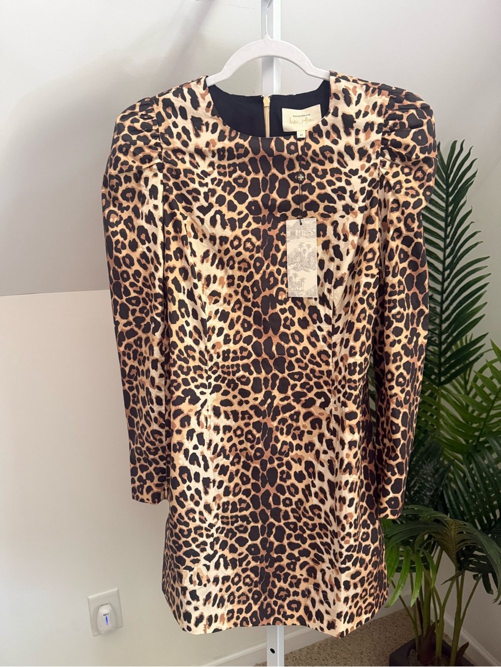 Tuckernuck x India Hicks NEW Leopard Domino Long Sleeve Party Mini Dress Size M